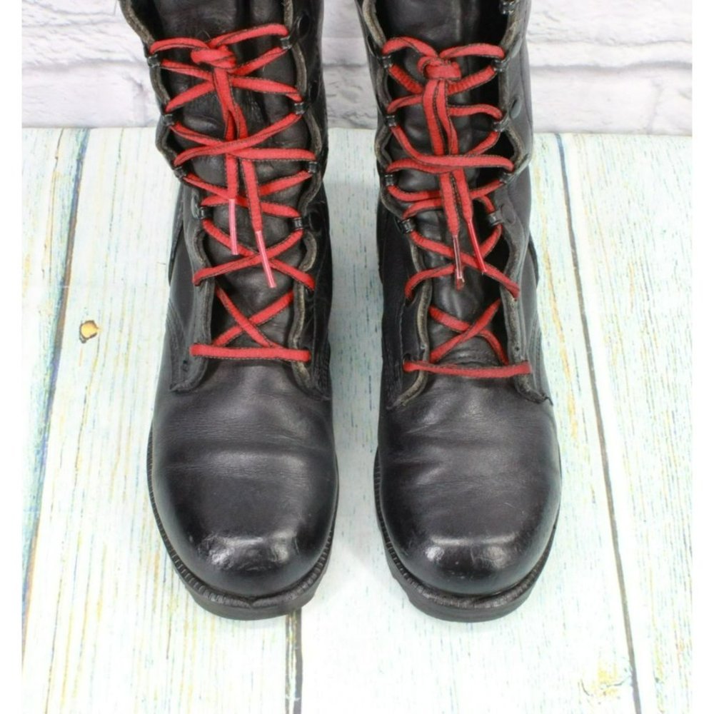 *Unbranded Black Leather Lace Up Mid Calf Work Boots Size 4 Wide - Picture 5 of 9